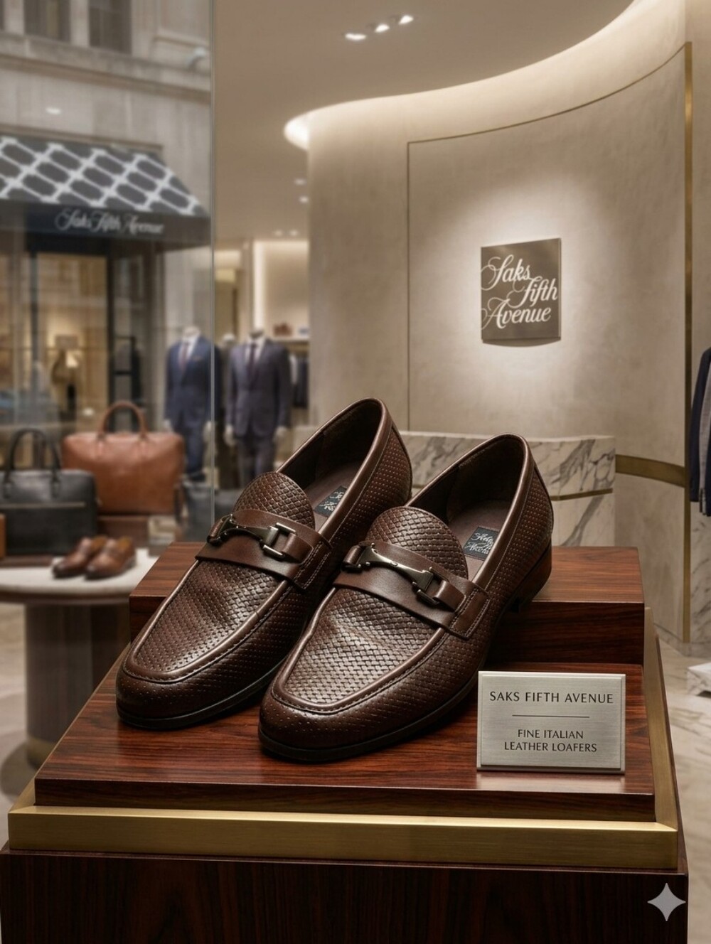 Saks Fifth Avenue Brown Woven Leather Bit Loafers